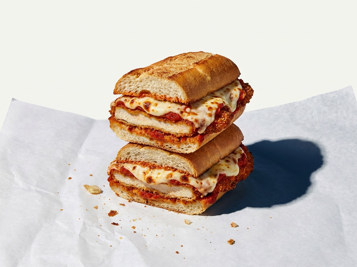 Chicken parmigiana hero with melted mozzarella