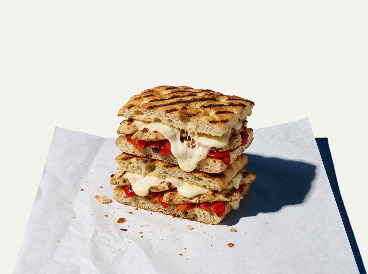 Grilled Chicken Mozzarella: Sliced grilled chicken, roasted red peppers, fresh mozzarella, balsamic dressing
