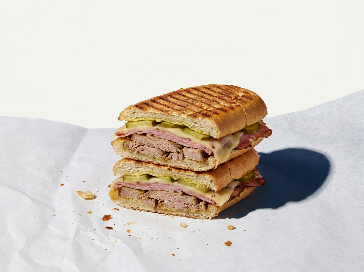 Cubano: Sliced pork, Virginia ham, sliced pickles, Swiss cheese, mayo and mustard