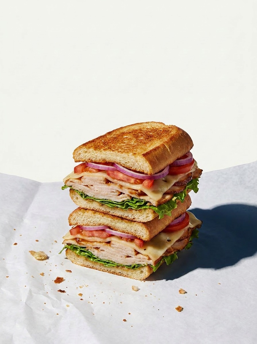 High Tide: Maple glazed turkey, melted Swiss, lettuce, tomato, red onions with Russian dressing on a toasted hero